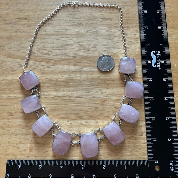 New Natural Rose Quartz Crystal Stone Silver Overlay Cluster Statement Necklace - Picture 8 of 11